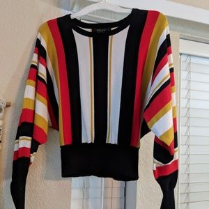 Multicolor Striped Balloon Sleeve Sweater